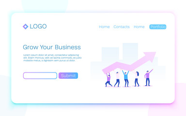 Grow your business. Teamwork and success concept. Landing page concept. Vector illustration