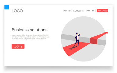 Obraz na płótnie Canvas Businessman standing in front of the obstacle, gap on the way to success. Business solutions. Web Page template. Vector illustration
