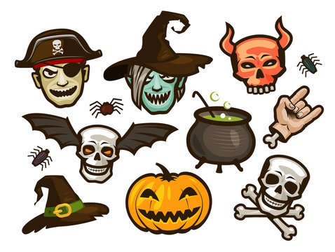Halloween set of labels or stickers. Holiday concept. Cartoon vector illustration