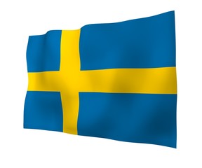 The flag of Sweden. Official state symbol of the Kingdom of Sweden. A blue field with a yellow Scandinavian cross that extends to the edges of the flag. 3d illustration