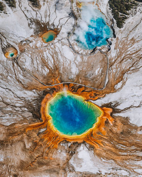 Scenic view of Grand Prismatic Spring at Yellowstone National Park