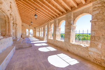 arcaded gallery of church Santa Maria del Rivero, romanesque style landmark and public monument from twelfth century, in San Esteban de Gormaz, Soria, Spain, Europe