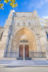 Fototapeta na wymiar back door of landmark cathedral of San Antolin, gothic monument from fourteenth century, in Palencia city, Castile Leon, Spain, Europe