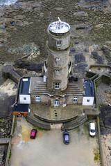 Aerial view of lighthouse with radar antenna - Phare de Gatteville, Barfleur, Basse Normandy, France.