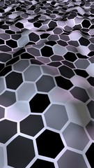 Honeycomb with a gradient color. Perspective view on polygon look like honeycomb. Wavy surface. Isometric geometry. 3D illustration