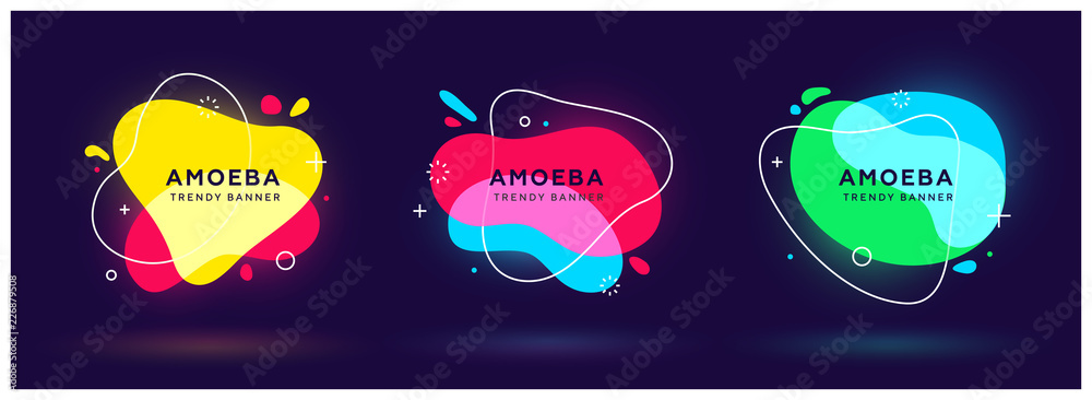 Poster set of modern abstract neon vector banners. flat geometric shapes of different colors with white out