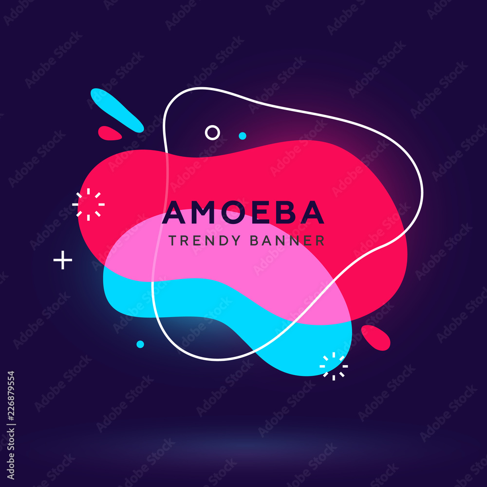 Poster modern abstract neon vector banners. flat geometric shapes of different colors with white outline in