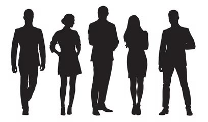 Fotobehang Business men and women, group of people at work. Isolated vector silhouettes © michalsanca