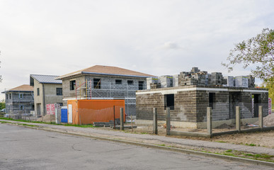 Fototapeta premium Concrete foundation of a new house, wall construction