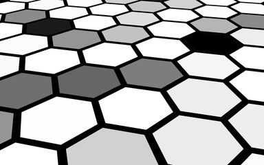 Black honeycomb with a gradient color. Perspective view on polygon look like honeycomb. Isometric geometry. 3D illustration