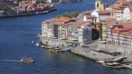 Top view of the Douro River and the Don Luis Bridge, in the city of Porto.