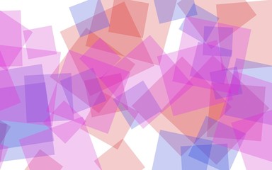 Multicolored translucent squares on white background. Red tones. 3D illustration