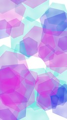 Multicolored translucent hexagons on white background. Vertical image orientation. 3D illustration