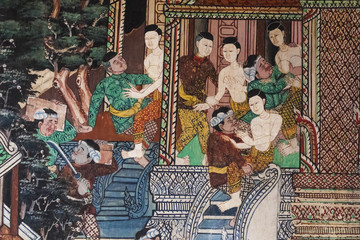 Obraz premium The murals are beautiful and in Thai temples.