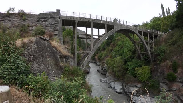 Scenic Edith Cavell Bridge over river, POV