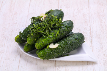 Pickled green cucumbers