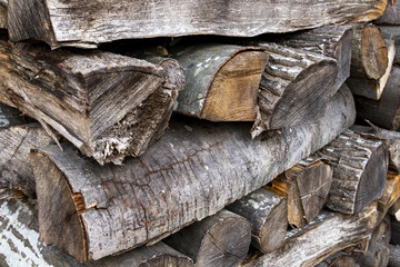 Stacked firewood the Bulgarian village of Debnevo, criss-cross pattern method