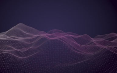 Abstract landscape background. Cyberspace purple grid. Hi-tech network. 3D illustration