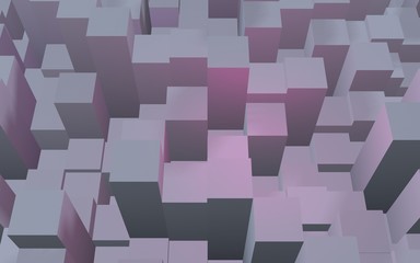 Abstract pink gray elegant cube geometric background. Chaotically advanced rectangular bars. 3D Rendering, 3D illustration