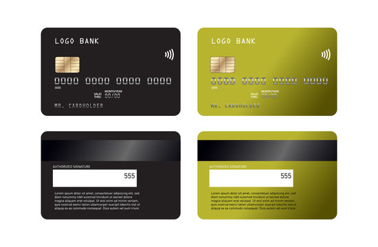Realistic detailed credit cards set with colorful abstract design background. Credit debit card mockup