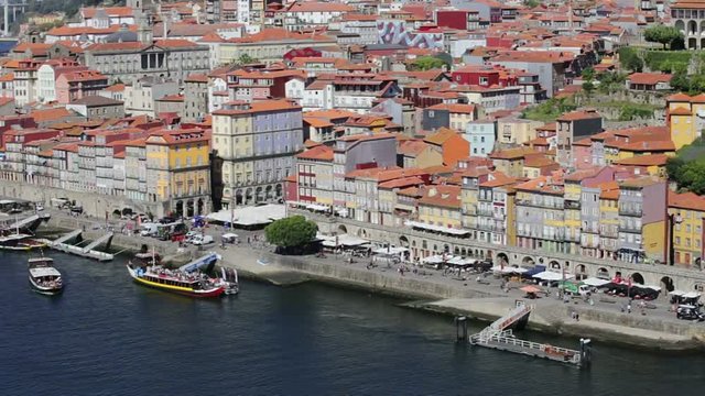 Top view of the Douro River and the Don Luis Bridge, in the city of Porto.