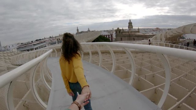 Walking over Metropol Parasol in Spain, POV