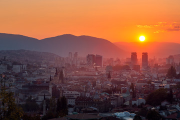Sarajevo city at sunset