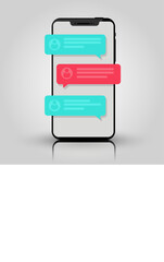 Mobile phone chat message notifications. Chatting bubble speeches, concept of online talking, speak, conversation, dialog.
