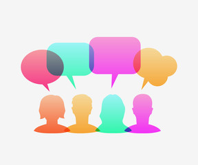 People icons with colorful dialog speech bubbles. Communication and social media concept. Vector illustration