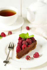 Chocolate cake with fresh raspberry.