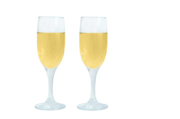 Two glasses of champagne. White isolate