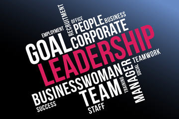 Leadership word cloud collage, business concept background. 