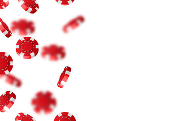 Red flying falling casino poker chips isolated on white background. Jackpot or winner concept. Vector illustration - obrazy, fototapety, plakaty
