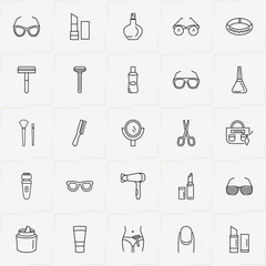 Beauty line icon set with scissor, ring and nail polish