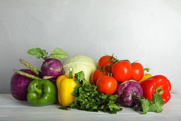 Many fresh ripe vegetables on table. Organic food