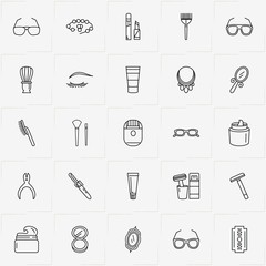 Beauty line icon set with mirror , comb and blade