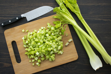 Chopped Celery on a Cutting Board