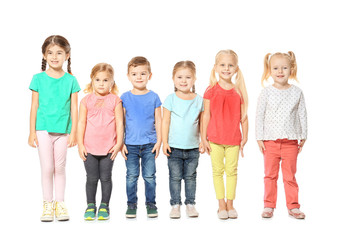 Cute kindergarten children on white background