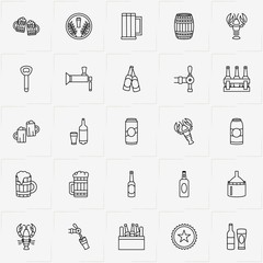 Beer line icon set with beer can , bottles of beer and beer bottle