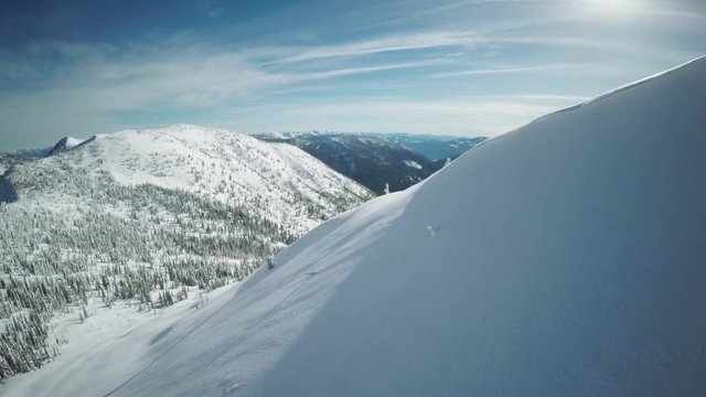 Aerial, frigid mountain landscape in British Columbia