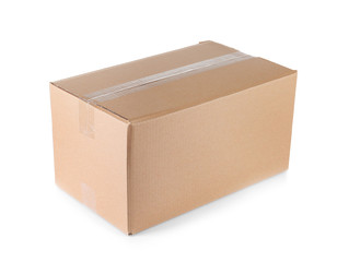 Cardboard box on white background. Mockup for design