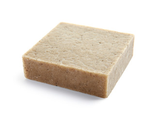 Hand made soap bar on white background