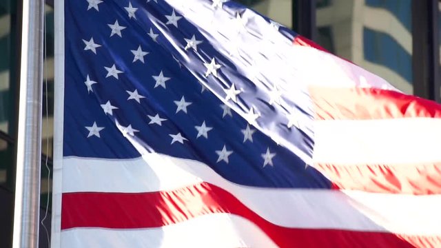 Close-Up of the American Flag Flapping in the Wind