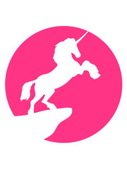 pink cool silhouette nacht klippe mond vollmond einhorn pferd horn unicorn fabelwesen pony reiten mädchen comic cartoon clipart