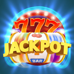 Golden slot machine wins the jackpot. Big win concept. Casino jackpot. Vector illustration