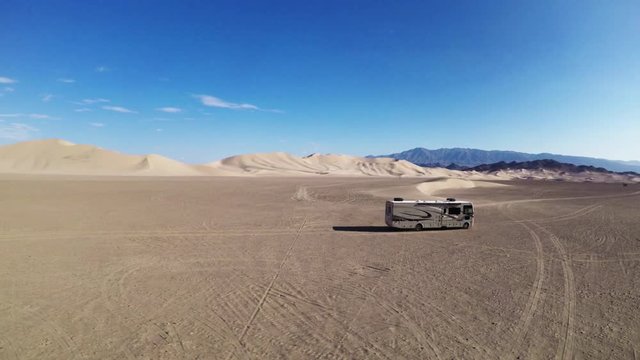 Driving RV in Mojave Desert, aerial