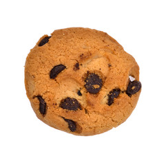 Chocolate chip cookie on white background.top view