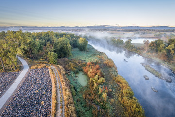 morning fog over a river in Colorado