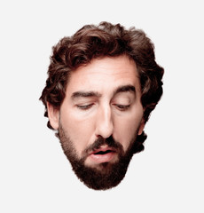 young crazy bearded man cutout head expression isolated.. joking concept