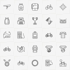 Bicycle Sport line icon set with bicycle, sport shirt and trophy